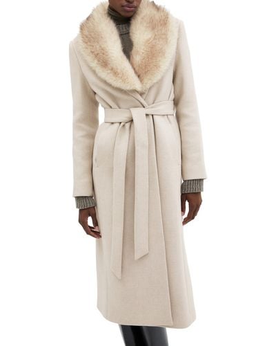 Mango Wool Blend Coat With Removable Faux Fur Collar - Natural