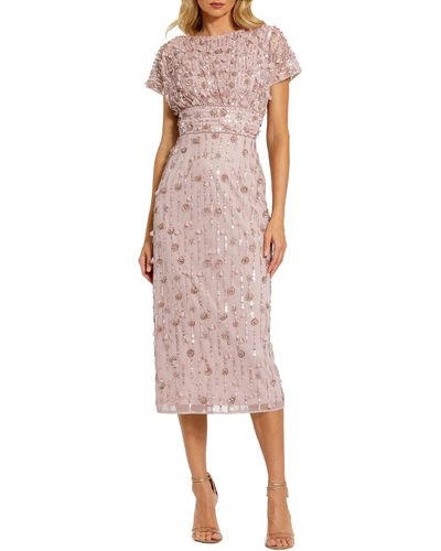 Mac Duggal Sequin Floral Midi Cocktail Dress - Pink