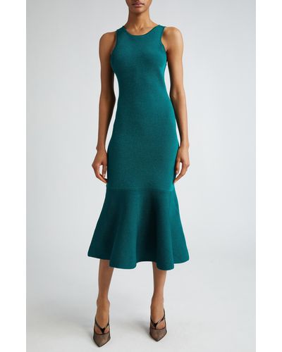 Victoria Beckham Metallic Sleeveless Knit Dress - Green