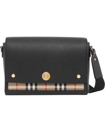 Burberry Note Leather & Vintage Check Crossbody Bag - Gray