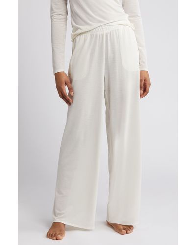Open Edit Sheer Rib Wide Leg Pajama Pants - White