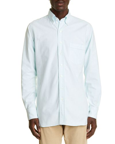 Drake's Stripe Button-down Poplin Shirt - White