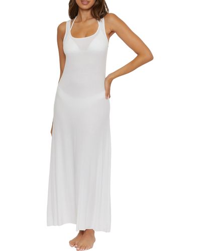 Becca Mykonos Semisheer Ribbed Cover-up Maxi Dress - White
