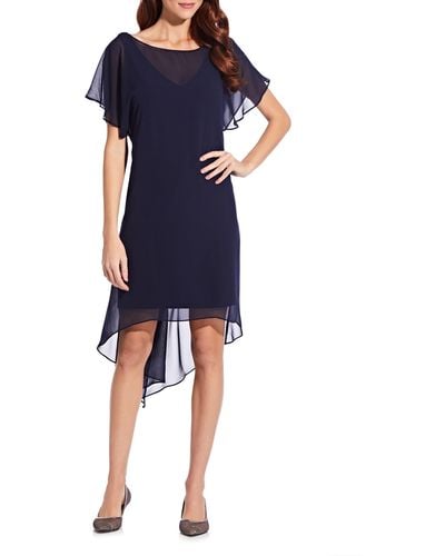 Adrianna Papell Chiffon Overlay High-low Cocktail Dress - Blue