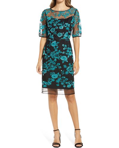 Shani Sequin Floral Embroidered Sheath Dress - Blue