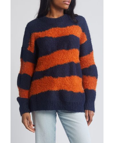 TOPSHOP Stripe Bouclé Sweater - Orange