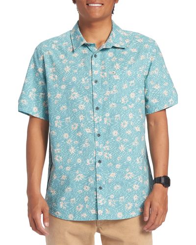 Quiksilver Future Hippie Floral Short Sleeve Button-up Shirt - Blue
