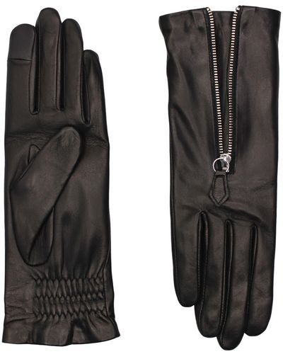 Agnelle Jane Lambskin Leather Zip Gloves - Black