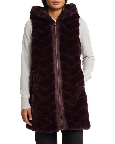 Via Spiga Hooded Faux Fur Vest - Purple