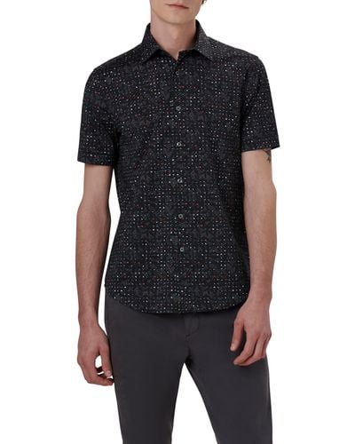 Bugatchi Ooohcotton® Miles Abstract Print Short Sleeve Button-up Shirt - Black