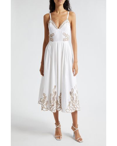 Cinq À Sept Maude Braid Detail Cotton Midi Dress - White