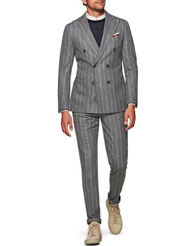 SUITSUPPLY Havana Slim Fit Double Breasted Stripe Wool Suit - Gray