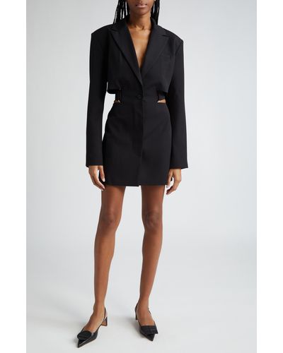 Jacquemus La Robe Bari Cutout Long Sleeve Wool Blazer Minidress - Black