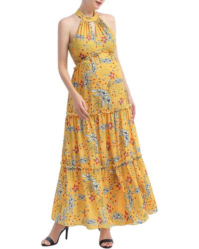 Kimi + Kai Soleil Floral Maternity Maxi Dress - Yellow