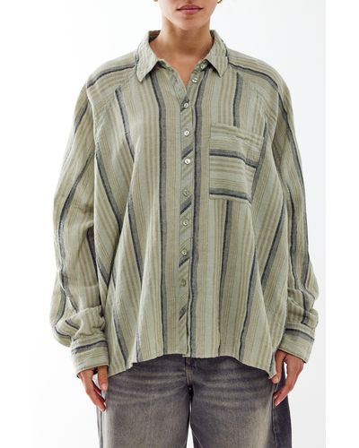 BDG Stripe Cotton Blend Shirt - Gray