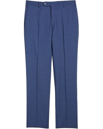 Zanella Parker Flat Front Box Check Stretch Wool Pants - Blue