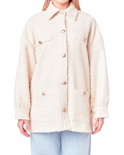English Factory Tweed Button-up Shirt Jacket - Natural