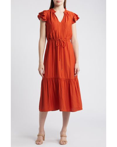 Julia Jordan Ruffle Sleeve Midi Dress - Orange