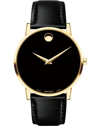 Movado Leather Strap Watch - Black