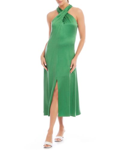 Fifteen Twenty Ivy Crossover Neck Satin Midi Dress - Green