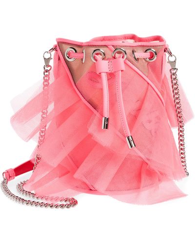 Christian Louboutin Marie Jane Tulle & Leather Bucket Bag - Pink