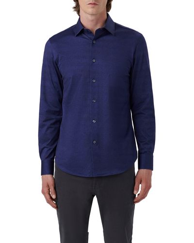 Bugatchi James Ooohcotton Mélange Button-up Shirt - Blue