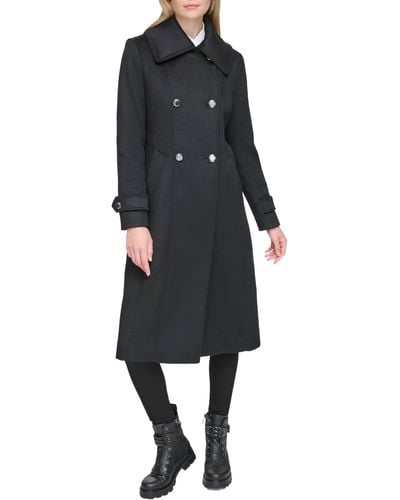 Karl Lagerfeld Wing Collar Wool Blend Peacoat - Black