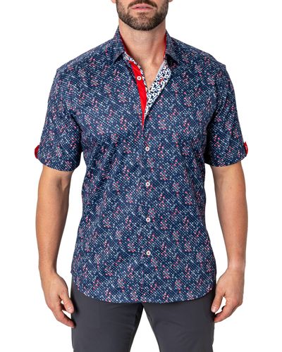 Maceoo Galileo Markers Short Sleeve Button-up Shirt At Nordstrom - Blue