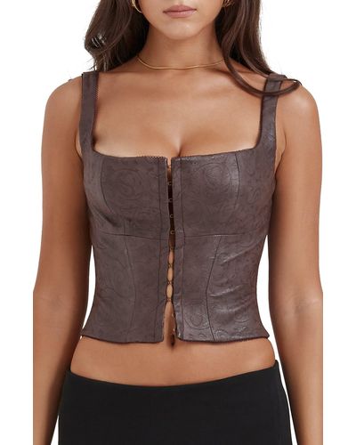 House Of Cb Faux Leather Crop Corset Tank - Black