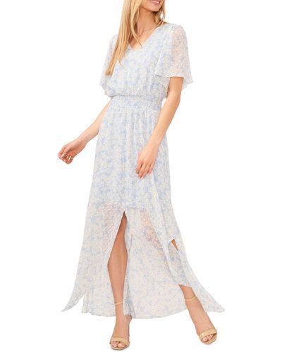 Cece Clip Dot Flutter Sleeve Smocked Waist Dress - Multicolor
