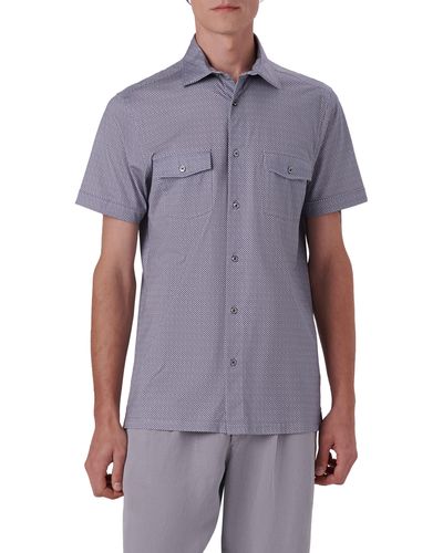 Bugatchi Ooohcotton® Print Short Sleeve Button-up Shirt - Purple