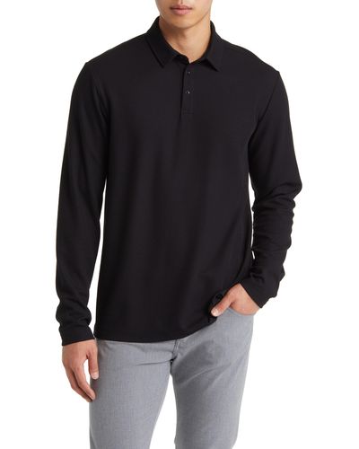 Nordstrom Texture Knit Long Sleeve Polo - Black