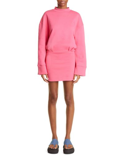 The Attico Palmer Long Sleeve Cotton Fleece Minidress - Pink