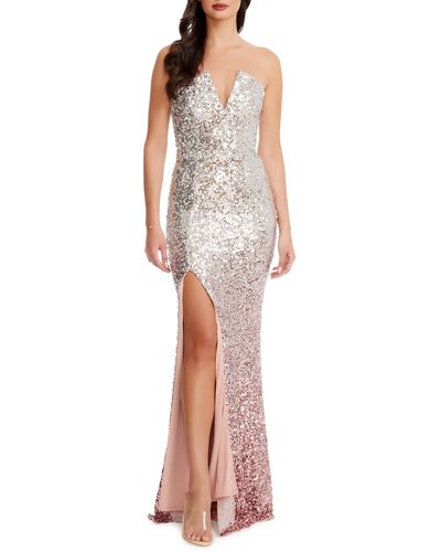 Dress the Population Fernanda Ombré Sequin Strapless Mermaid Gown - Red