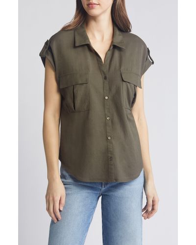 Bobeau Utility Short Sleeve Button-up Shirt - Green