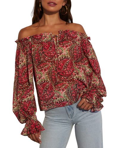 Vici Collection Brinley Print Off The Shoulder Top - Red