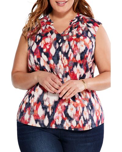 NIC+ZOE Nic+zoe Live-in Floral Ikat Sleeveless Blouse - Red