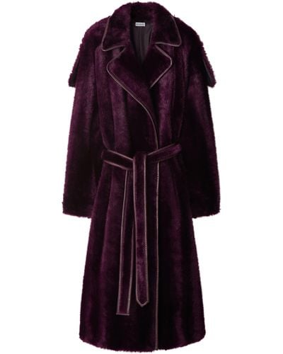 Burberry Oversize Faux Fur Belted Trench Coat - Purple