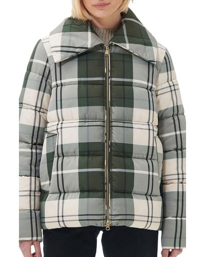 Barbour Germaine Tartan Quilted Puffer Jacket - Gray