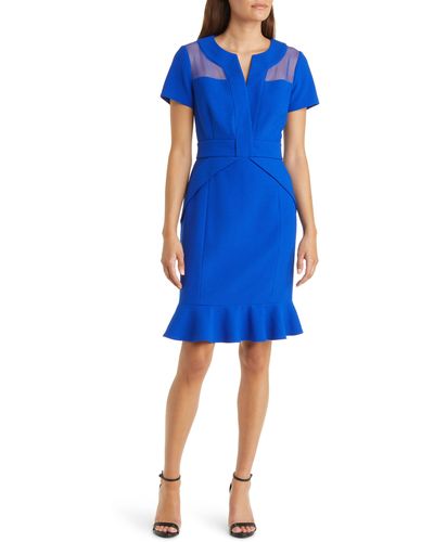 Shani Flounce Hem Crepe Dress - Blue