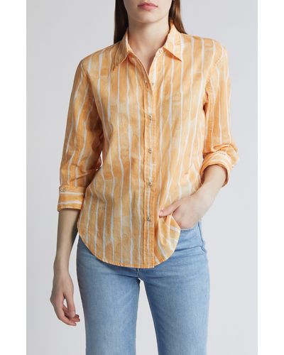 NIC+ZOE Nic+zoe Watercolor Stripe Cotton Button-up Shirt - Natural