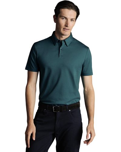Charles Tyrwhitt Plain Short Sleeve Jersey Polo - Green
