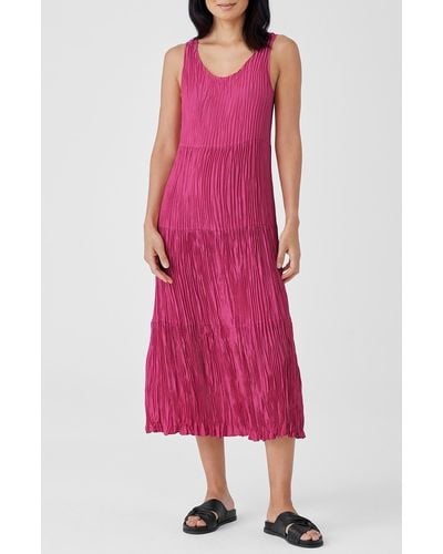 Eileen Fisher Tiered Pleated Silk Midi Dress - Pink