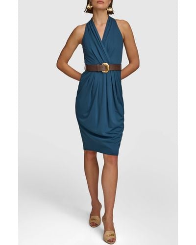 Donna Karan Belted Sleeveless Midi Dress - Blue