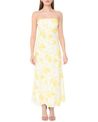 Wayf All Yours Strapless Linen Blend Maxi Dress - Yellow