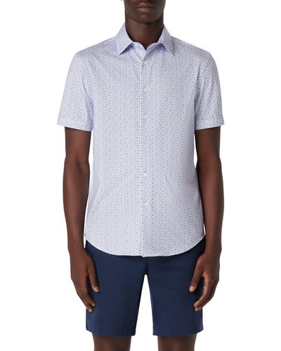 Bugatchi Miles Ooohcotton Dot Print Short Sleeve Button-up Shirt - White