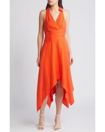 En Saison Sonnet Handkerchief Hem Linen Blend Dress - Orange