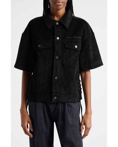 Honor The Gift Short Sleeve Cotton Corduroy Shirt Jacket - Black