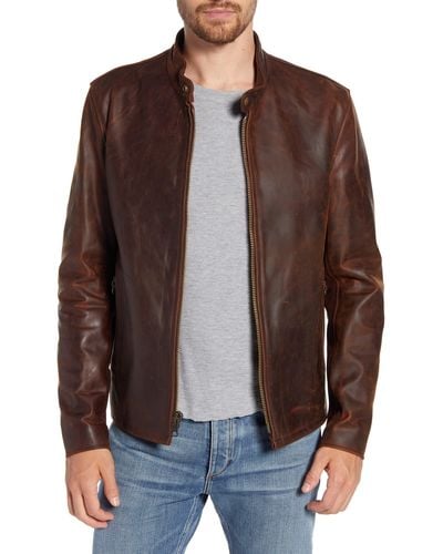 Schott Nyc Café Racer Lightweight Oiled Cowhide Leather Jacket - Brown