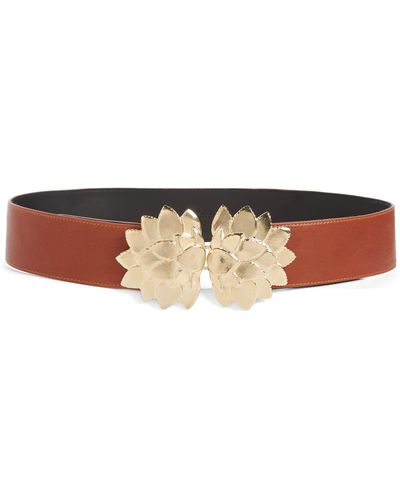Raina Floral Buckle Leather Belt - White